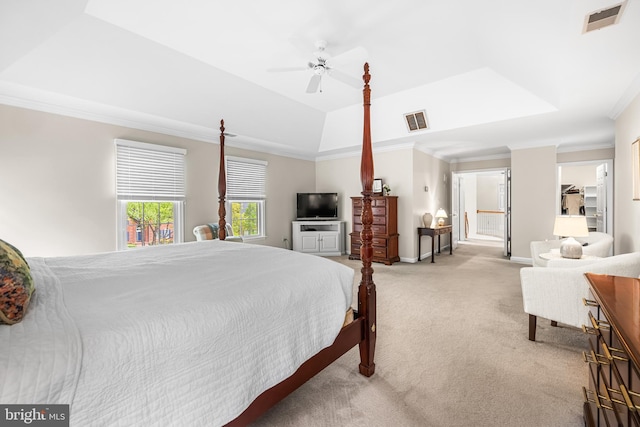 9 Selsed Garth, Lutherville Timonium, MD 21093 - bedroom with visible vents, crown molding, a tray ceiling, and light colored carpet