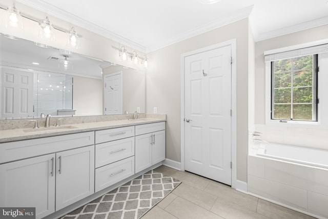 9 Selsed Garth, Lutherville Timonium, MD 21093 - full bathroom with double vanity, a sink, tile patterned flooring, and ornamental molding