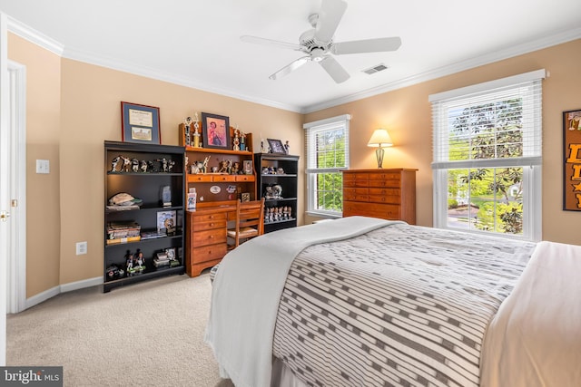 9 Selsed Garth, Lutherville Timonium, MD 21093 - bedroom with crown molding, carpet floors, ceiling fan, and visible vents