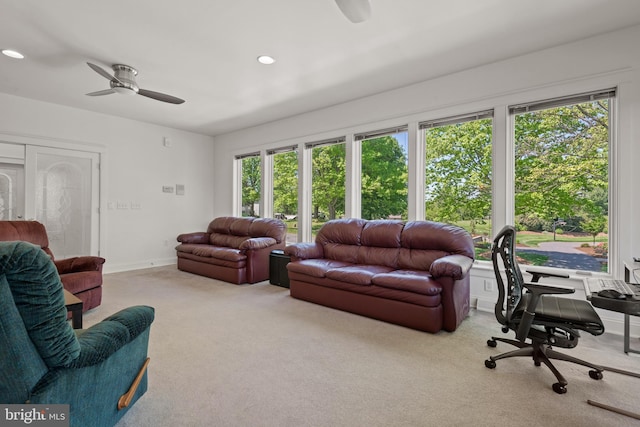 23 Deerfield Rd, Lancaster, PA 17603 - living area featuring a ceiling fan, baseboards, recessed lighting, and carpet floors