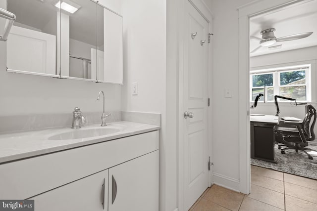 23 Deerfield Rd, Lancaster, PA 17603 - bathroom featuring tile patterned floors, a ceiling fan, and vanity