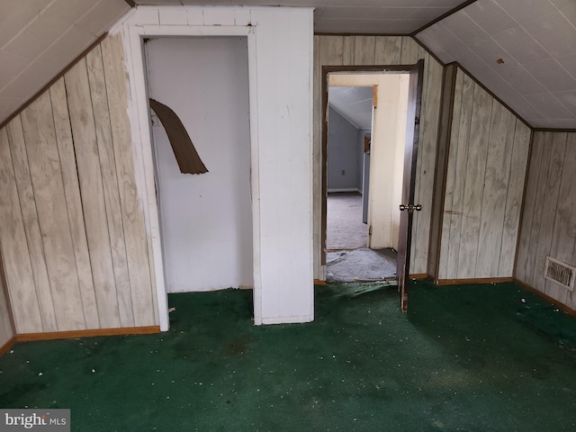 130 5th Ave, Baltimore, MD 21227 - additional living space with wood walls, vaulted ceiling, carpet flooring, and baseboards