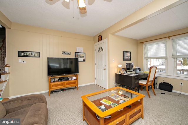 1104 High St, Haddon Heights, NJ 08035 - carpeted living area with a ceiling fan, an office area, and baseboards