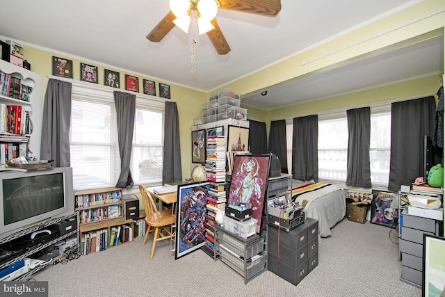 1104 High St, Haddon Heights, NJ 08035 - carpeted office space featuring ornamental molding, ceiling fan, and plenty of natural light