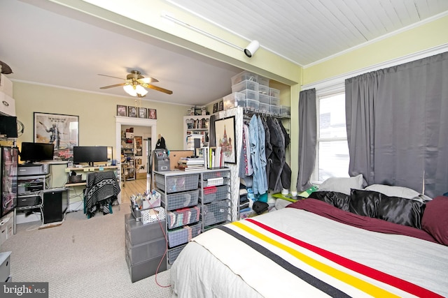 1104 High St, Haddon Heights, NJ 08035 - carpeted bedroom with crown molding, a desk, and ceiling fan