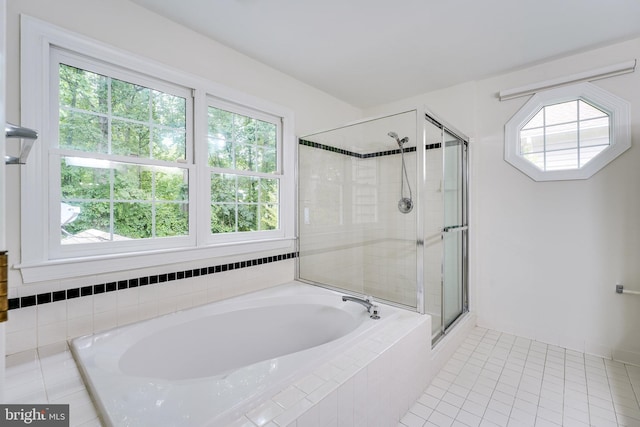 6732 Baron Rd, Mclean, VA 22101 - full bathroom with a bath, tile patterned floors, and a stall shower