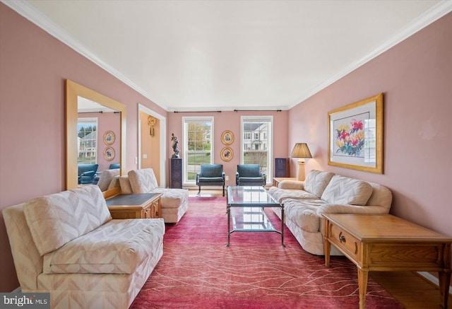 living area with plenty of natural light and crown molding