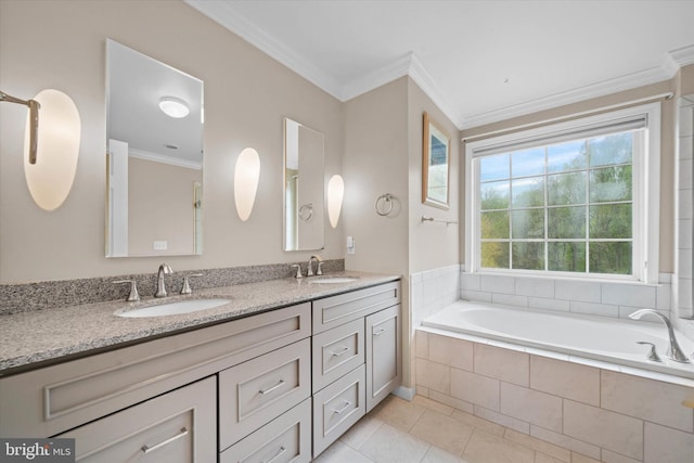 full bathroom featuring tile patterned floors, plenty of natural light, and a sink