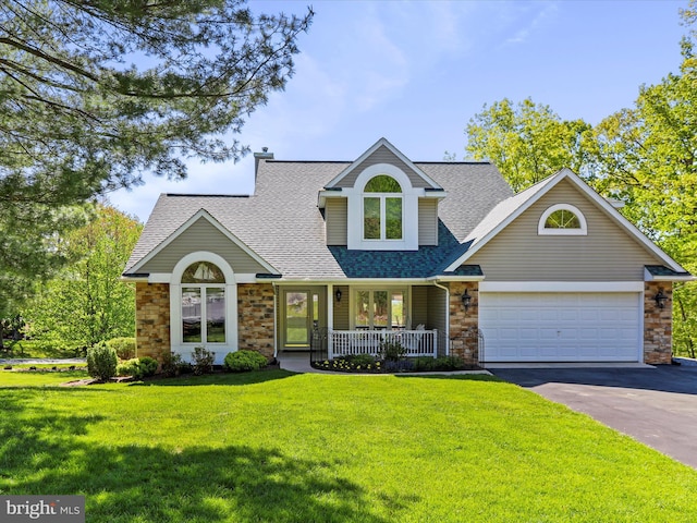 11 Spearpoint Ln, Hedgesville, WV 25427 - craftsman inspired home with a shingled roof, a front lawn, stone siding, a porch, and driveway