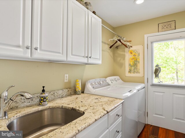 11 Spearpoint Ln, Hedgesville, WV 25427 - washroom with cabinet space, washer and clothes dryer, and a sink