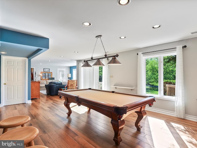 11 Spearpoint Ln, Hedgesville, WV 25427 - game room featuring recessed lighting, pool table, baseboards, and light wood-type flooring