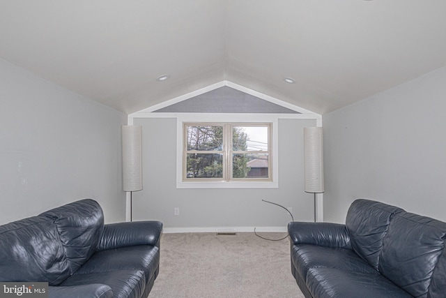 116 N 8th St Unit 2, Oakland, MD 21550 - carpeted living room with visible vents, lofted ceiling, and baseboards
