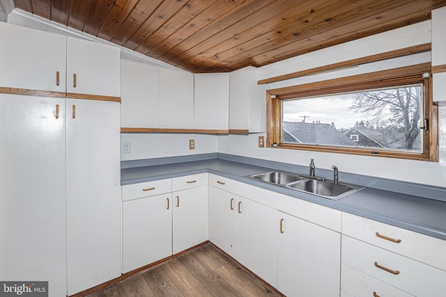 116 N 8th St Unit 2, Oakland, MD 21550 - kitchen featuring a sink, wooden ceiling, white cabinets, and dark wood finished floors
