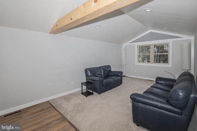 116 N 8th St Unit 2, Oakland, MD 21550 - living room featuring visible vents, baseboards, recessed lighting, vaulted ceiling, and wood finished floors