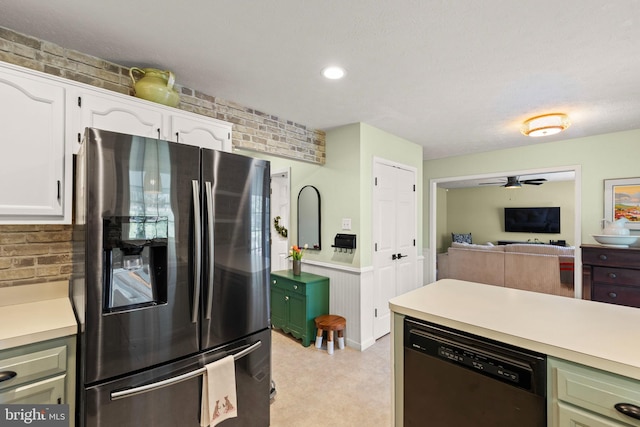 260 High Banks Rd, Stephenson, VA 22656 - kitchen featuring white cabinets, ceiling fan, light countertops, wainscoting, and appliances with stainless steel finishes