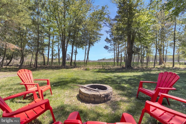 view of yard featuring an outdoor fire pit