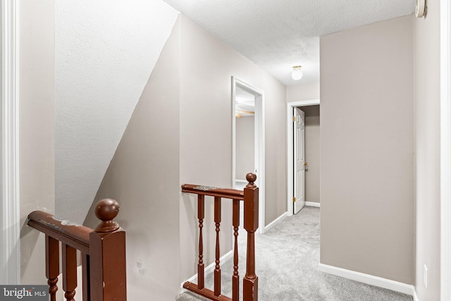1604 Kathryn St, New Cumberland, PA 17070 - hallway with an upstairs landing, carpet floors, baseboards, and a textured ceiling