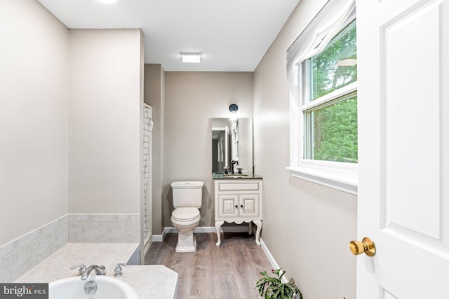 1604 Kathryn St, New Cumberland, PA 17070 - bathroom featuring vanity, toilet, a garden tub, wood finished floors, and a shower