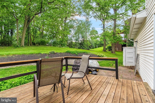 1604 Kathryn St, New Cumberland, PA 17070 - wooden deck featuring a lawn and view of wooded area