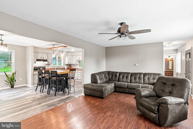 1604 Kathryn St, New Cumberland, PA 17070 - living area with light wood finished floors, ceiling fan, and baseboards