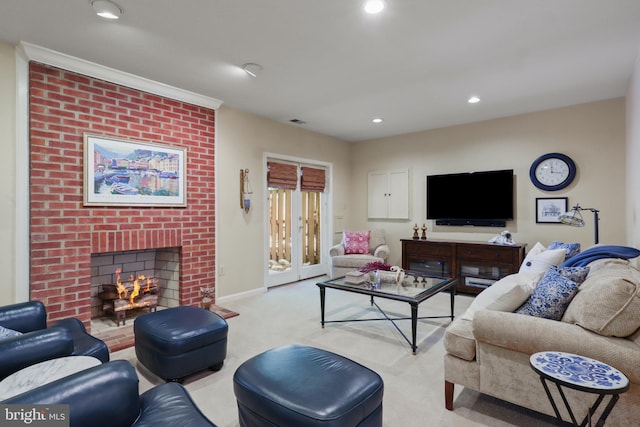 10204 Aspen Willow Dr, Fairfax, VA 22032 - carpeted living area with a fireplace, recessed lighting, and baseboards
