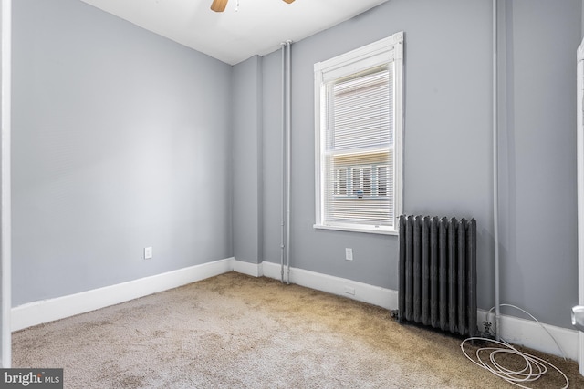 840 Cumberland St, Gloucester City, NJ 08030 - unfurnished room with radiator, carpet, baseboards, and a ceiling fan