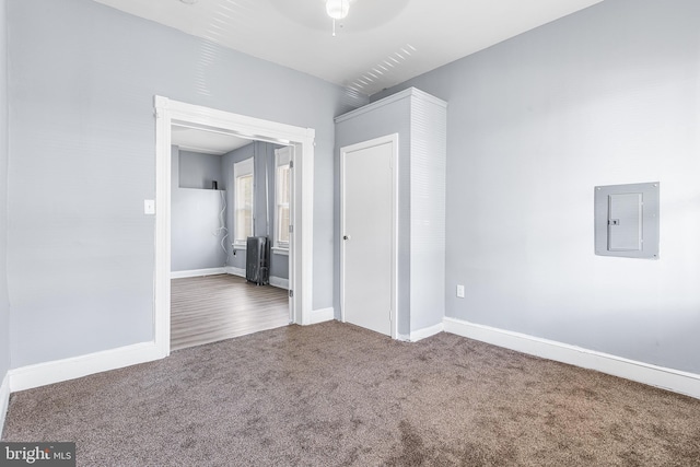 840 Cumberland St, Gloucester City, NJ 08030 - spare room with electric panel, carpet, a ceiling fan, and baseboards