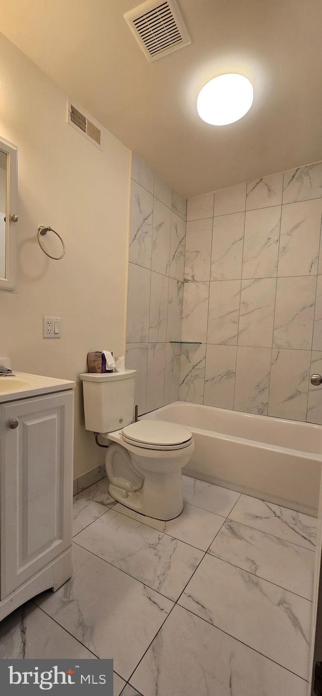 2113 E William St, Philadelphia, PA 19134 - bathroom featuring toilet, visible vents, marble finish floor, and vanity