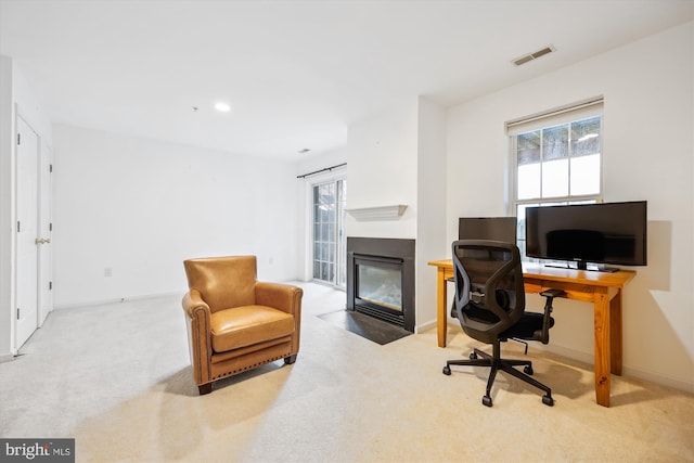 14019 Rockingham Rd, Germantown, MD 20874 - office featuring carpet flooring, a fireplace with flush hearth, and baseboards