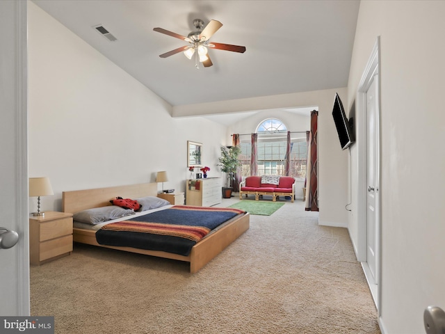 43260 Mitcham Sq, Ashburn, VA 20148 - carpeted bedroom featuring visible vents, a ceiling fan, and high vaulted ceiling