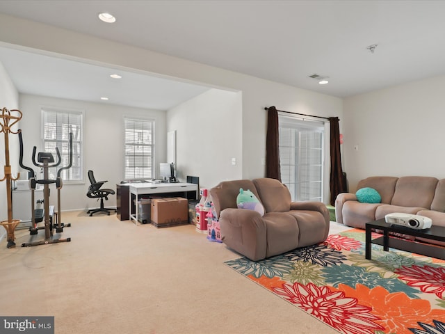 43260 Mitcham Sq, Ashburn, VA 20148 - carpeted living area with recessed lighting and visible vents