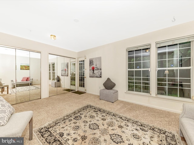 13107 Bridger Dr Unit 104, Germantown, MD 20874 - carpeted living area featuring french doors and baseboards
