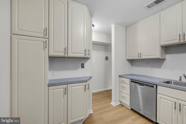 5414 Valley Green Dr Unit D4, Wilmington, DE 19808 - kitchen with stainless steel dishwasher, decorative backsplash, a sink, and light wood-type flooring
