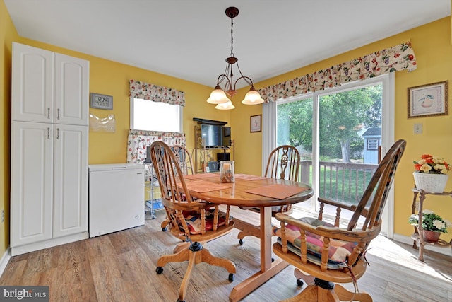 dining area with baseboards and light wood-style floors