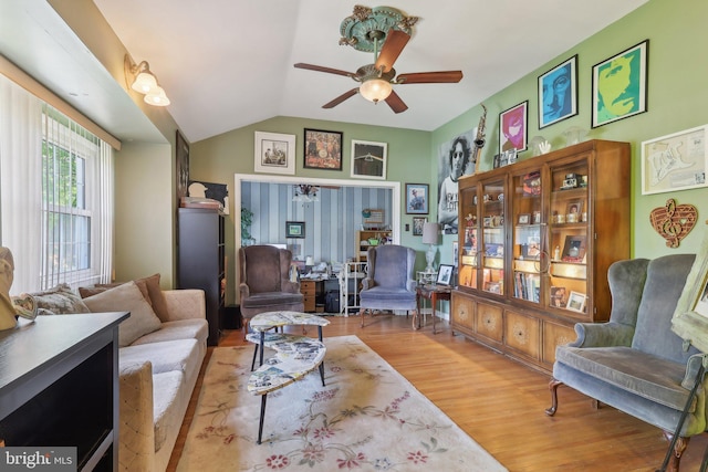 1511 Glenview Dr, Cinnaminson, NJ 08077 - living room featuring wood finished floors, ceiling fan, and lofted ceiling