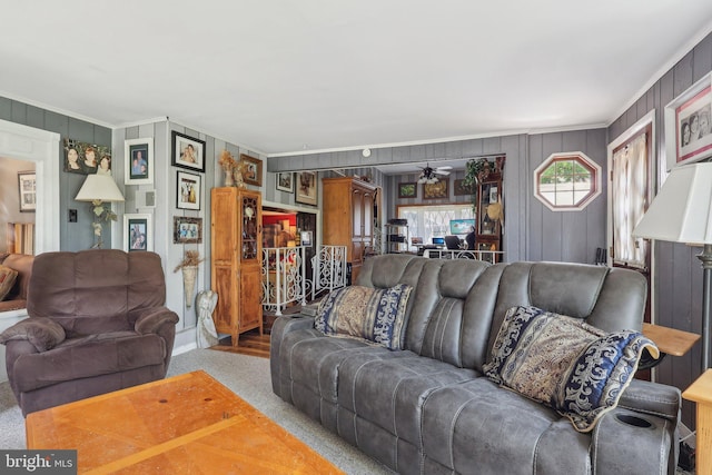1511 Glenview Dr, Cinnaminson, NJ 08077 - living area featuring crown molding and ceiling fan