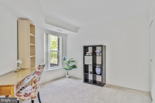 view of carpeted home office