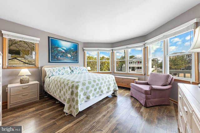 bedroom with dark wood-style floors