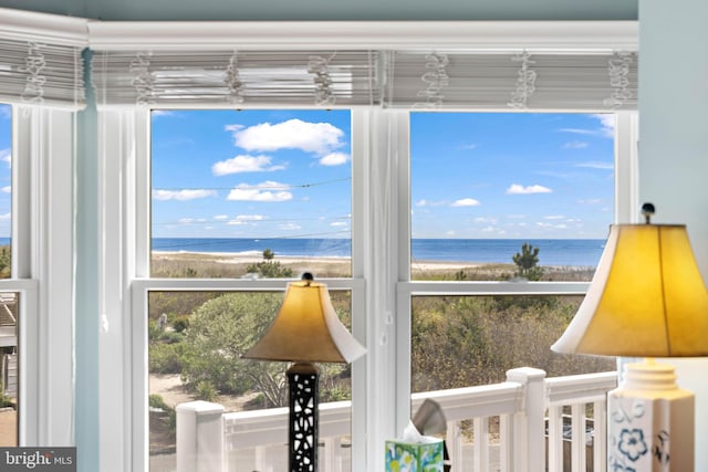 interior details with a water view