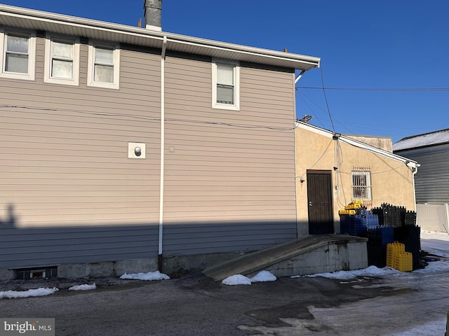 view of snow covered exterior