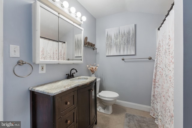 821 Green Ave, Mount Ephraim, NJ 08059 - full bath with vaulted ceiling, tile patterned flooring, toilet, vanity, and baseboards