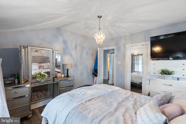 821 Green Ave, Mount Ephraim, NJ 08059 - bedroom featuring dark wood-type flooring, a chandelier, and vaulted ceiling