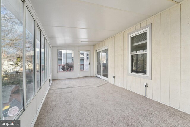 7113 Carriage Hill Dr, Laurel, MD 20707 - unfurnished sunroom with wood walls and carpet floors