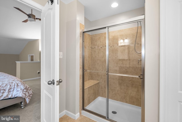 17202 Madrillon Way, Accokeek, MD 20607 - ensuite bathroom featuring a stall shower, lofted ceiling, and recessed lighting