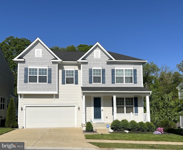 7928 Meridian Dr, Pasadena, MD 21122 - view of front facade with driveway, a porch, an attached garage, and central air condition unit