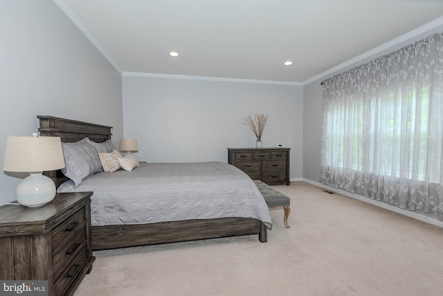 7928 Meridian Dr, Pasadena, MD 21122 - bedroom featuring ornamental molding, light colored carpet, recessed lighting, and baseboards