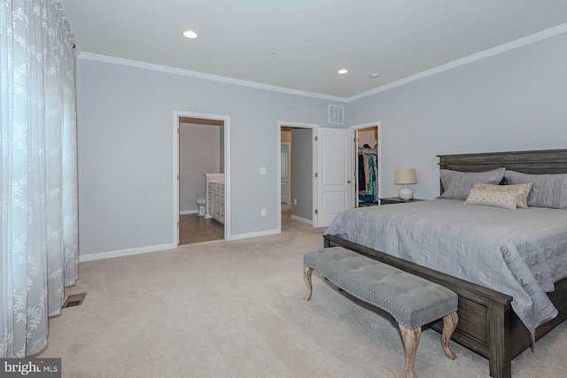 7928 Meridian Dr, Pasadena, MD 21122 - bedroom with crown molding, a spacious closet, light colored carpet, baseboards, and recessed lighting