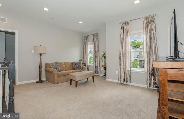 7928 Meridian Dr, Pasadena, MD 21122 - living room with carpet, plenty of natural light, baseboards, and recessed lighting