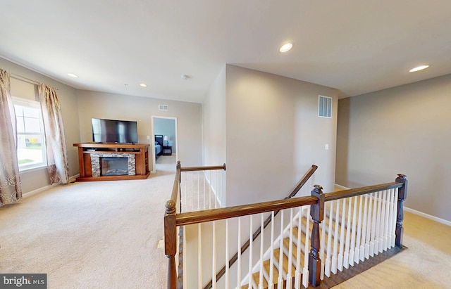 7928 Meridian Dr, Pasadena, MD 21122 - hallway featuring an upstairs landing, carpet, baseboards, and recessed lighting