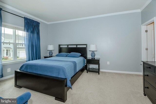 7928 Meridian Dr, Pasadena, MD 21122 - bedroom with crown molding, light colored carpet, and baseboards